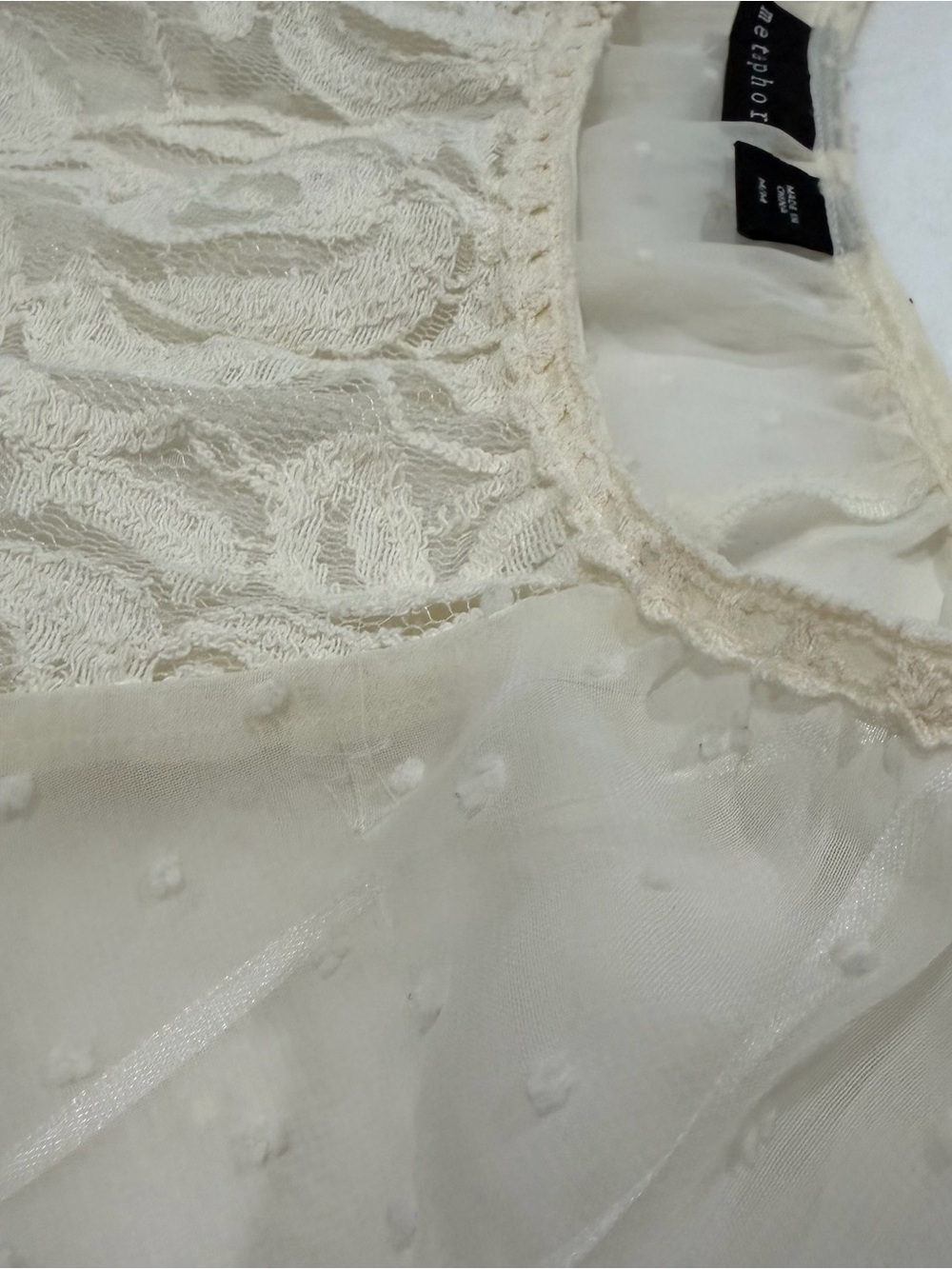 Metaphor Cream Lace Sheer Sleeve‎ Blouse Size Medium Romantic Boho Top - Picture 7 of 10